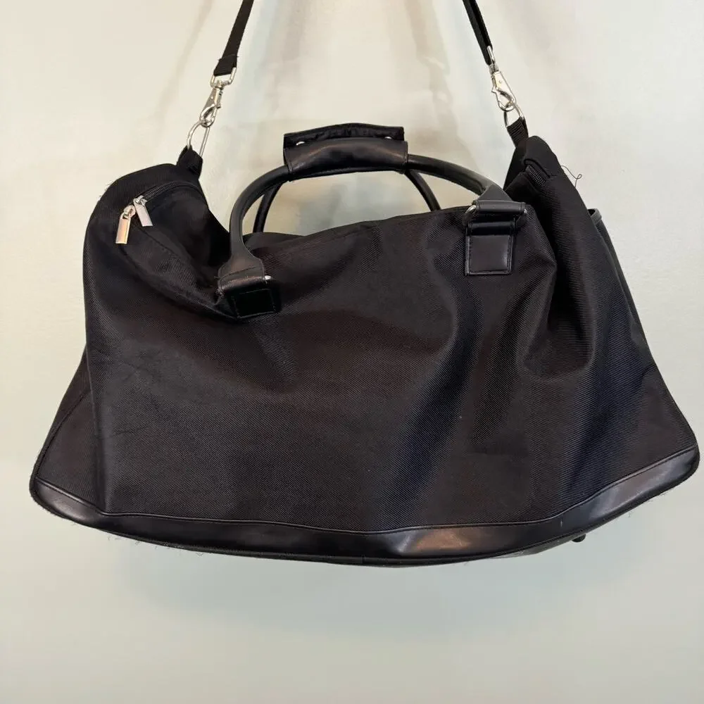 Chrome Azzaro Duffel Duffle Shoulder Hand Bag Travel Leather Gym Weekender Black